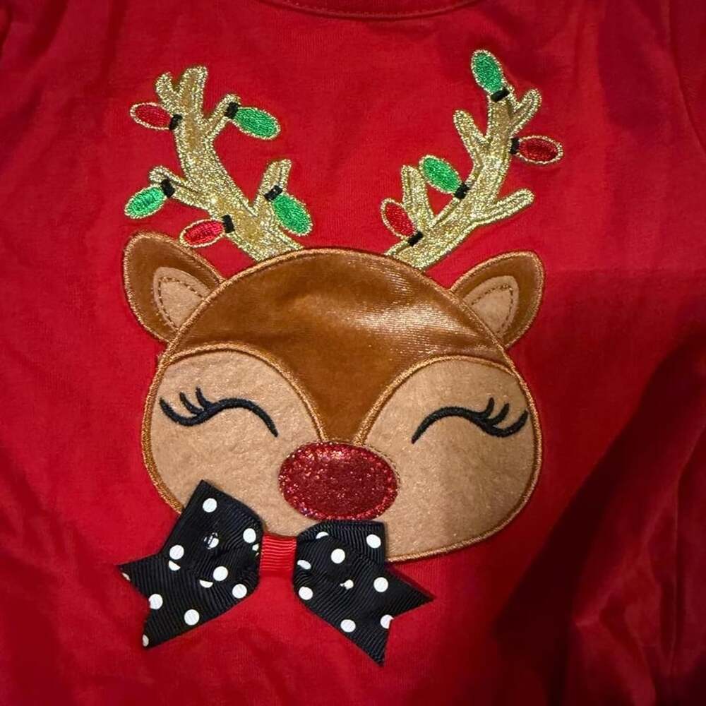 Counting Daisies Reindeer Christmas Dress Size 3T Red Sparkle Tulle
